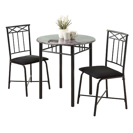Monarch Specialties Dining Set - 3Pcs Set / Grey Marble / Charcoal Metal I 3065